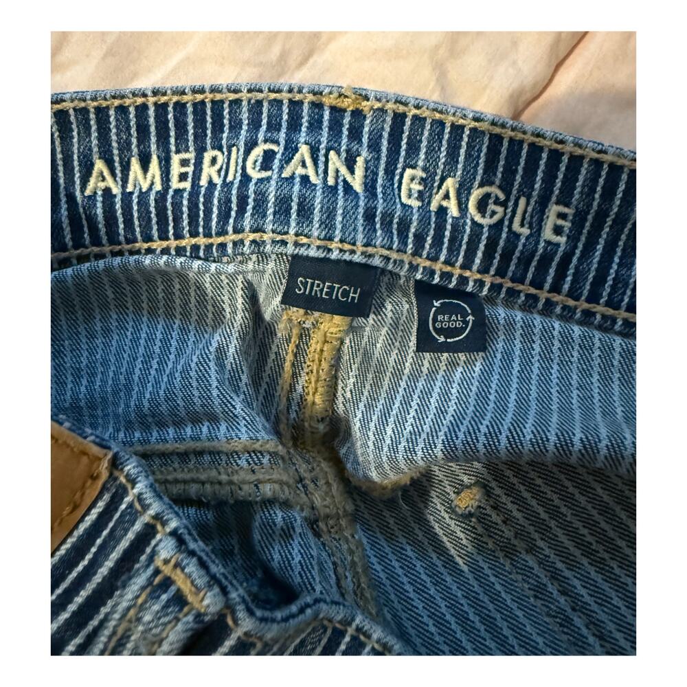 American Eagle Jeans Womens Size 10 Baggy Straight High Rise Pinstripe 32x28 - Picture 4 of 12